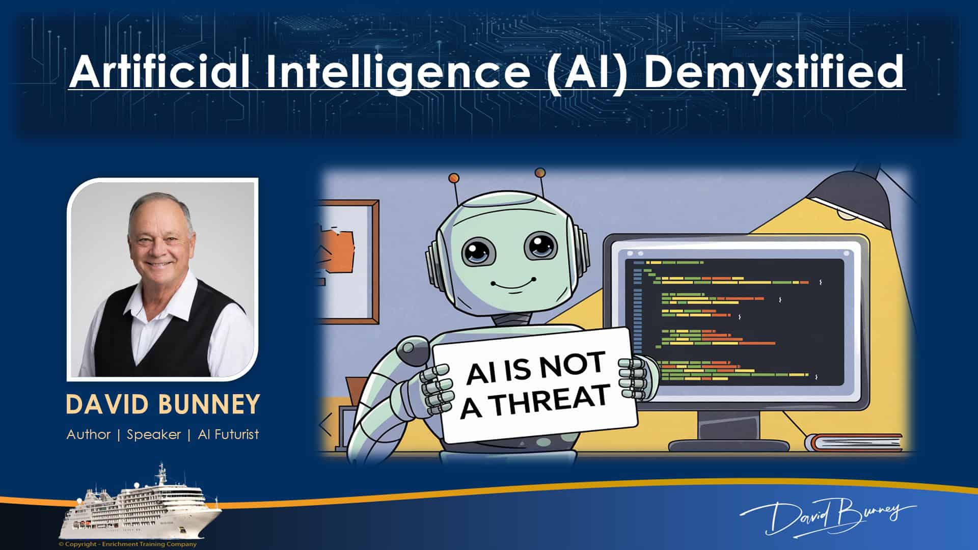 David Bunney discusses AI in the "AI Demystified" session.