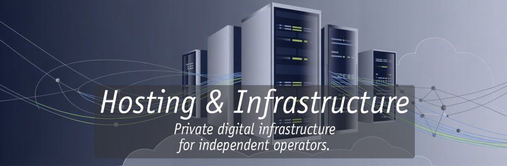 Modern server racks representing hosting infrastructure and data management.