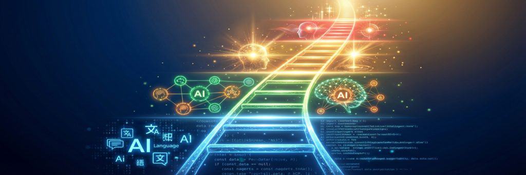 Artificial Intelligence development ladder showing the five stages from language models to super intelligence