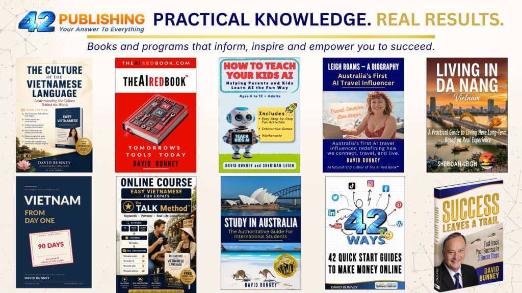David Bunney with a collection of educational and publishing books and courses.